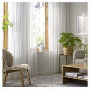 Ikea Sheer Curtains White Rod Pocket Net/Mesh  2 Panels, 98” L x 110” W